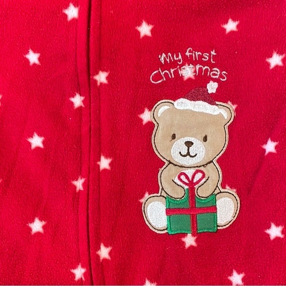 LITTLE Me Size 9M My 1st Christmas Red/White Stars Full Zip Footie Pajama - Picture 3 of 4